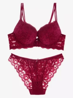 Lace Lingerie Chic Burgundy 2-Piece Bra Panty Sets