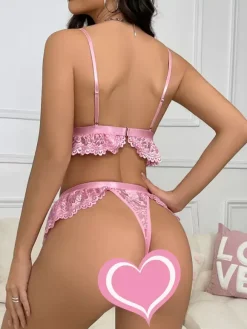 Lace Lingerie Chic Pink 2-Piece Bra Panty Sets
