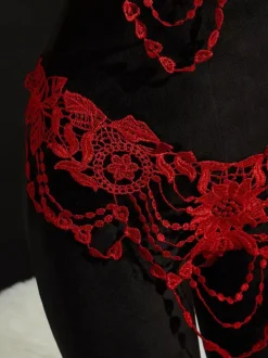 Lace Lingerie Tassel Red 2-Piece Floral Embroidered Bra Panty Sets