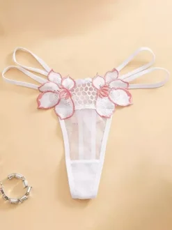 Lace Panties Woven Crochet White Embroidered Flower Lingerie Sheer Mesh Underwear