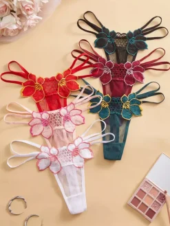 Lace Panties Woven Crochet White Embroidered Flower Lingerie Sheer Mesh Underwear