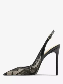 Lace Party Shoes White Pointed Toe Slingback High Heel Pumps