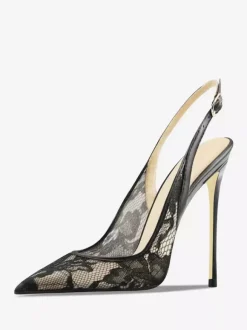 Lace Party Shoes White Pointed Toe Slingback High Heel Pumps