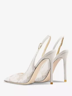 Lace Party Shoes White Pointed Toe Slingback High Heel Pumps