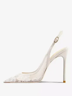 Lace Party Shoes White Pointed Toe Slingback High Heel Pumps
