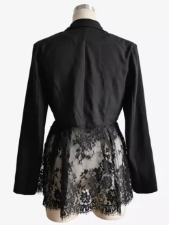 Lace Patchwork Women's Blazer Jacket - Sexy Sheer Hem Slim Fit - Spring Night Out Party Outerwear 2026