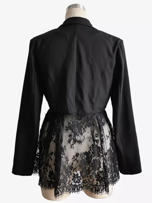 Lace Patchwork Women's Blazer Jacket - Sexy Sheer Hem Slim Fit - Spring Night Out Party Outerwear 2026