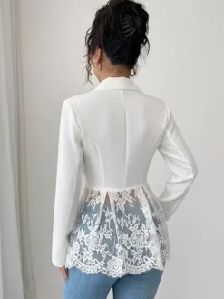 Lace Patchwork Women's Blazer Jacket - Sexy Sheer Hem Slim Fit - Spring Night Out Party Outerwear 2026