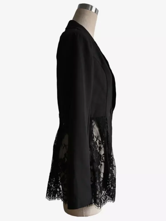 Lace Patchwork Women's Blazer Jacket - Sexy Sheer Hem Slim Fit - Spring Night Out Party Outerwear 2026