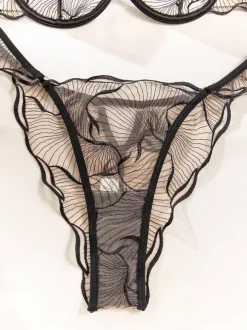 Lace See Through Lingerie Artwork Black 2-Piece Bra Panty Sets