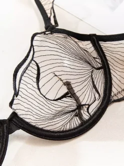 Lace See Through Lingerie Artwork Black 2-Piece Bra Panty Sets