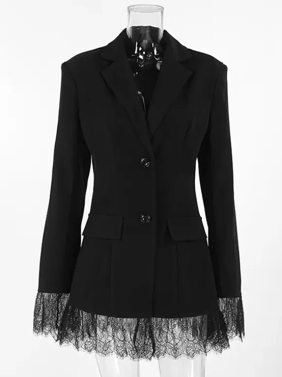 Lace Trimmed Hourglass Women's Blazer - Flare Sleeve Slim Fit Suit Jacket - Chic Streetwear Formal Outfits 2026