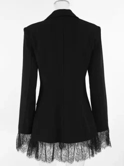 Lace Trimmed Hourglass Women's Blazer - Flare Sleeve Slim Fit Suit Jacket - Chic Streetwear Formal Outfits 2026