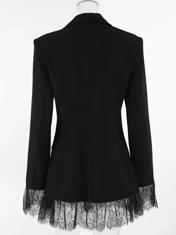 Lace Trimmed Hourglass Women's Blazer - Flare Sleeve Slim Fit Suit Jacket - Chic Streetwear Formal Outfits 2026