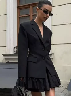 Lace Trimmed Hourglass Women's Blazer - Flare Sleeve Slim Fit Suit Jacket - Chic Streetwear Formal Outfits 2026
