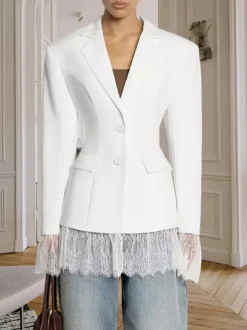 Lace Trimmed Hourglass Women's Blazer - Flare Sleeve Slim Fit Suit Jacket - Chic Streetwear Formal Outfits 2026