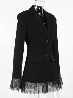 Lace Trimmed Hourglass Women's Blazer - Flare Sleeve Slim Fit Suit Jacket - Chic Streetwear Formal Outfits 2026