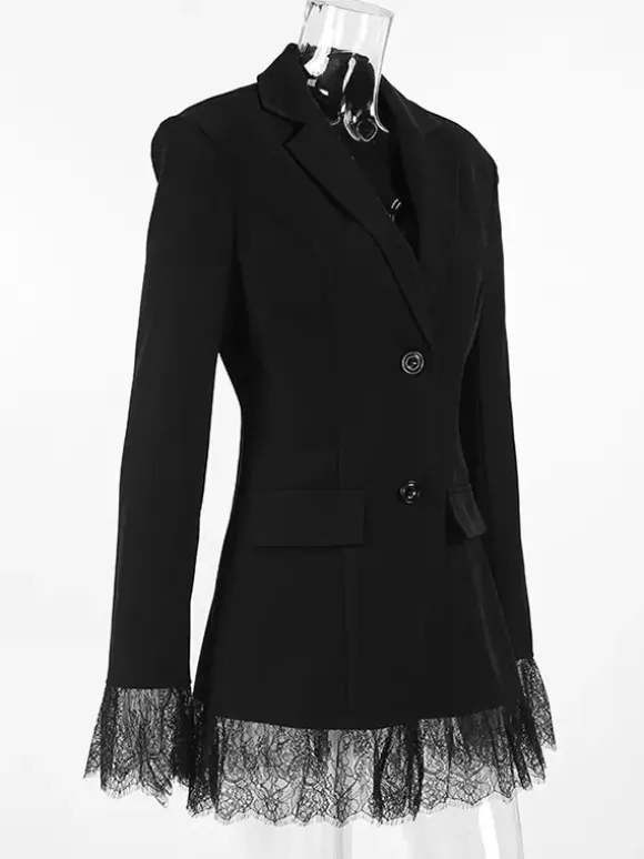 Lace Trimmed Hourglass Women's Blazer - Flare Sleeve Slim Fit Suit Jacket - Chic Streetwear Formal Outfits 2026
