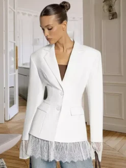 Lace Trimmed Hourglass Women's Blazer - Flare Sleeve Slim Fit Suit Jacket - Chic Streetwear Formal Outfits 2026