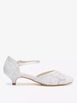 Lace Vintage Bridal Shoes Pointed Toe Buckle Detail Kitten Heel Wedding Shoes