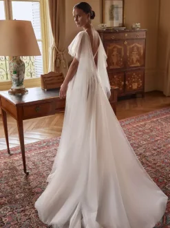 Lace Wedding Dress With Removable Sleeves A-Line Lace V-Neck Bridal Gowns
