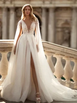 Lace Wedding Dress With Train A-Line Sleeveless Lace Illusion Neckline Bridal Gowns