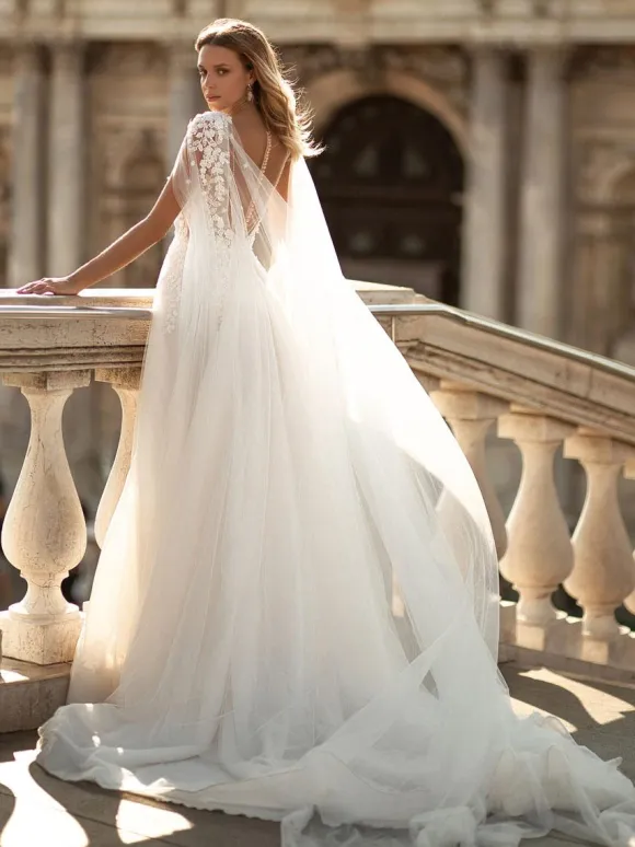 Lace Wedding Dress With Train A-Line Sleeveless Lace Illusion Neckline Bridal Gowns