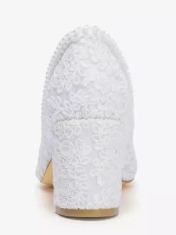 Lace Wedding Shoes Chunky Heel Pointed Toe Slip On Bridal Shoes