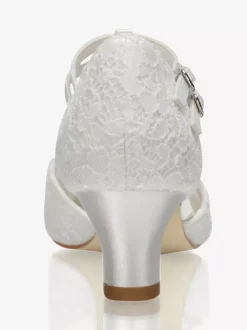 Lace Wedding Shoes Ivory Pointed Toe T Type Buckle Detail Vintage Bridal Shoes