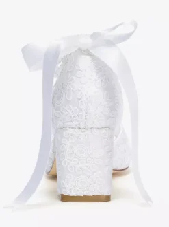 Lace Wedding Shoes Peep Toe Floral Beaded Pearls Chunky Heel Bridal Shoes
