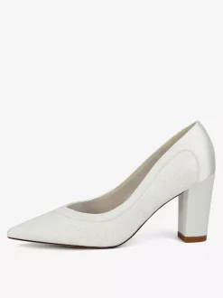 Lace Wedding Shoes Pointed Toe Chunky Heel Wedding Guest Shoes