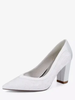 Lace Wedding Shoes Pointed Toe Chunky Heel Wedding Guest Shoes