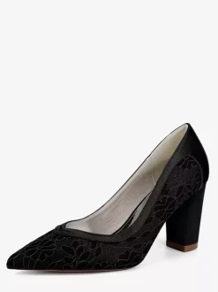 Lace Wedding Shoes Pointed Toe Chunky Heel Wedding Guest Shoes