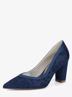 Lace Wedding Shoes Pointed Toe Chunky Heel Wedding Guest Shoes