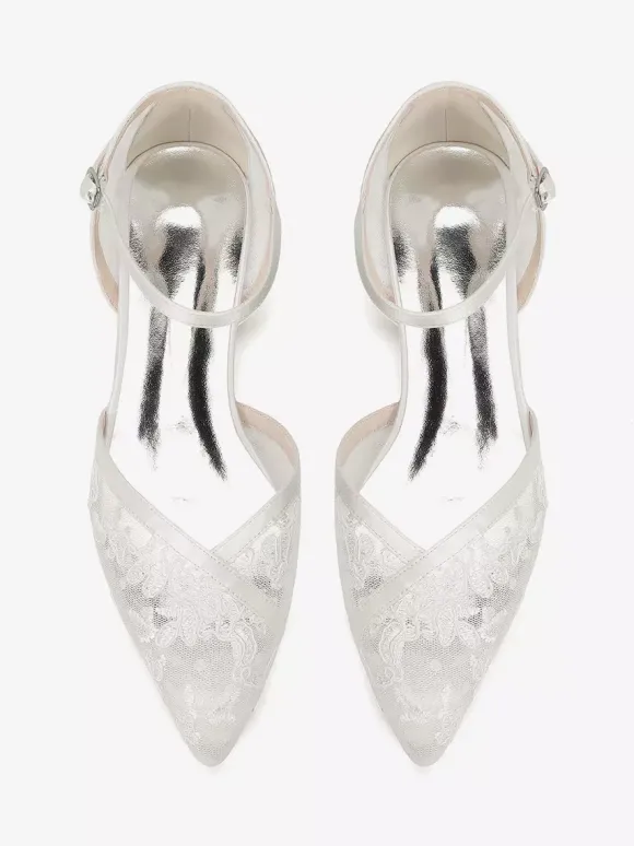 Lace Wedding Shoes Pointed Toe Flat Bridal Shoes