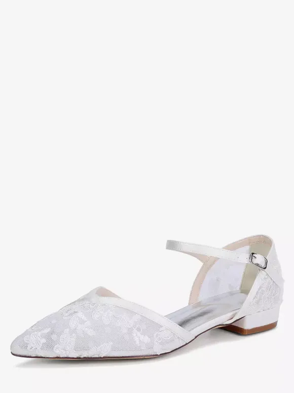 Lace Wedding Shoes Pointed Toe Flat Bridal Shoes