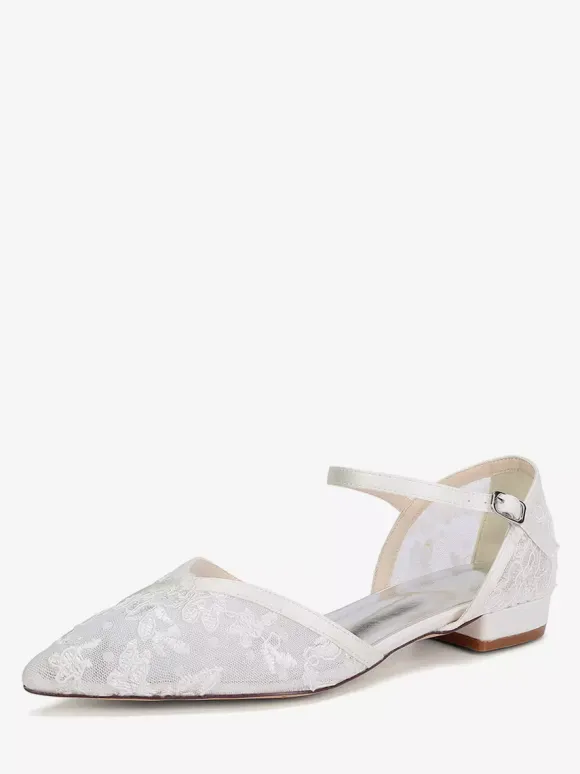 Lace Wedding Shoes Pointed Toe Flat Bridal Shoes