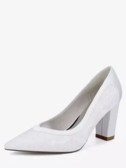 Lace Wedding Shoes Pointy Toe Chunky Heel Bridal Shoes