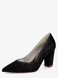 Lace Wedding Shoes Pointy Toe Chunky Heel Bridal Shoes