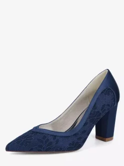 Lace Wedding Shoes Pointy Toe Chunky Heel Bridal Shoes
