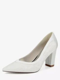 Lace Wedding Shoes Pointy Toe Chunky Heel Bridal Shoes