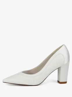 Lace Wedding Shoes Pointy Toe Chunky Heel Bridal Shoes