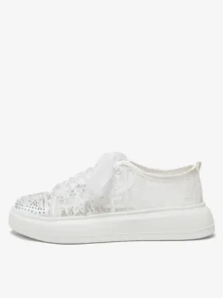 Lace Wedding Shoes Rhinestones Round Toe Lace Up Bridal Flats