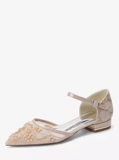Lace Wedding Shoes Women's Pointed Toe Flat Bridal Shoes
