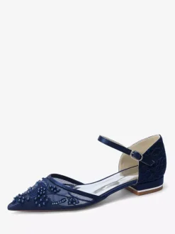 Lace Wedding Shoes Women's Pointed Toe Flat Bridal Shoes