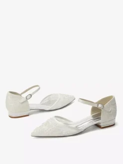Lace Wedding Shoes Women's Pointed Toe Flat Bridal Shoes