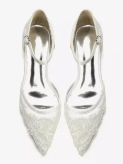 Lace Wedding Shoes Women's Pointed Toe Flat Bridal Shoes