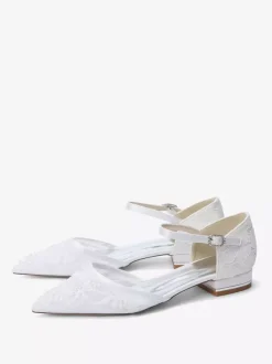 Lace Wedding Shoes Women's Pointed Toe Flat Bridal Shoes