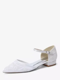 Lace Wedding Shoes Women's Pointed Toe Flat Bridal Shoes
