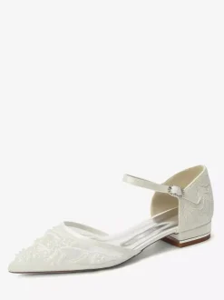 Lace Wedding Shoes Women's Pointed Toe Flat Bridal Shoes
